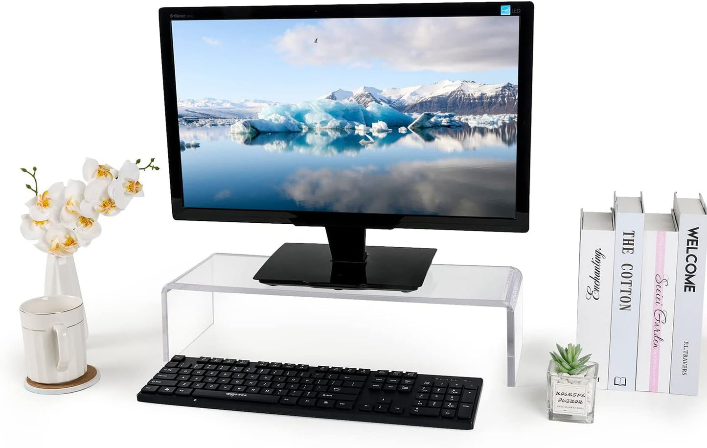 Clear Monitor Stand Riser, Computer Monitor Stand/Acrylic Monitor Riser for Home Office Laptop, PC Desk Stand for Keyboard Storage & Multi-Media Laptop Printer TV Screen (14"/7.1"/3.6")