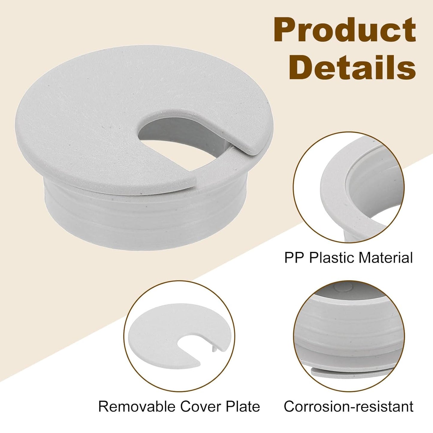 uxcell 6 Pcs 35mm (1.38 Inch) Desk Grommet, Plastic Cable Hole Cover, Wire Cord Cable Organizer for Home Office Computer Desk Cabinet, Gray