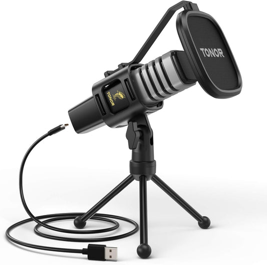TONOR USB Microphone for PC, Cardioid Condenser Computer Mic with Tripod Stand, Pop Filter, Shock Mount for Gaming, Streaming, Podcasting, YouTube