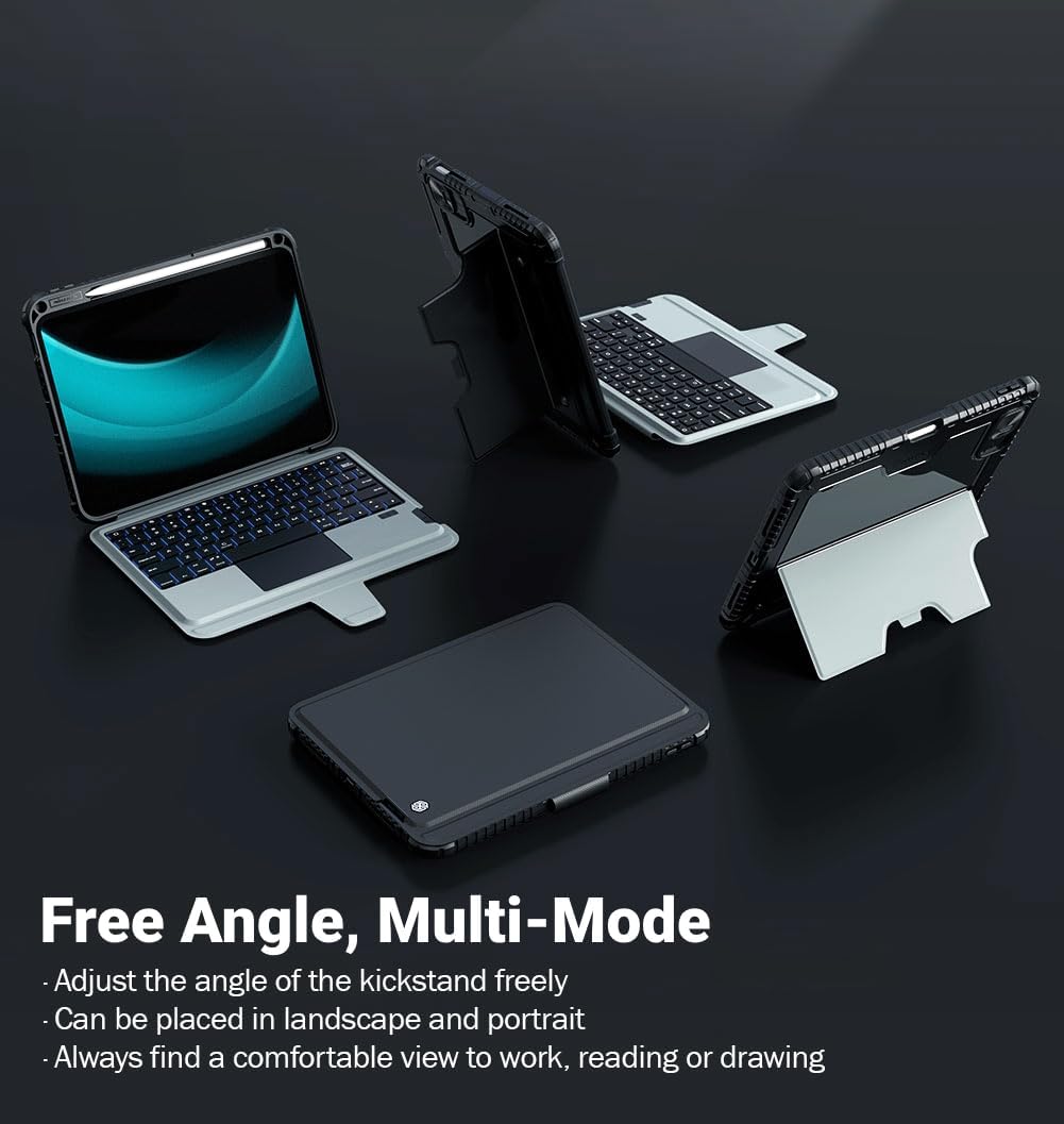 Nillkin iPad A16 (11th Gen) / 10th Gen Case with Detachable Keyboard, Magic Trackpad, Portrait/Landscape, Rugged Keyboard Case with Camera Cover for iPad 11th / 10th Generation (2025/2022), Black