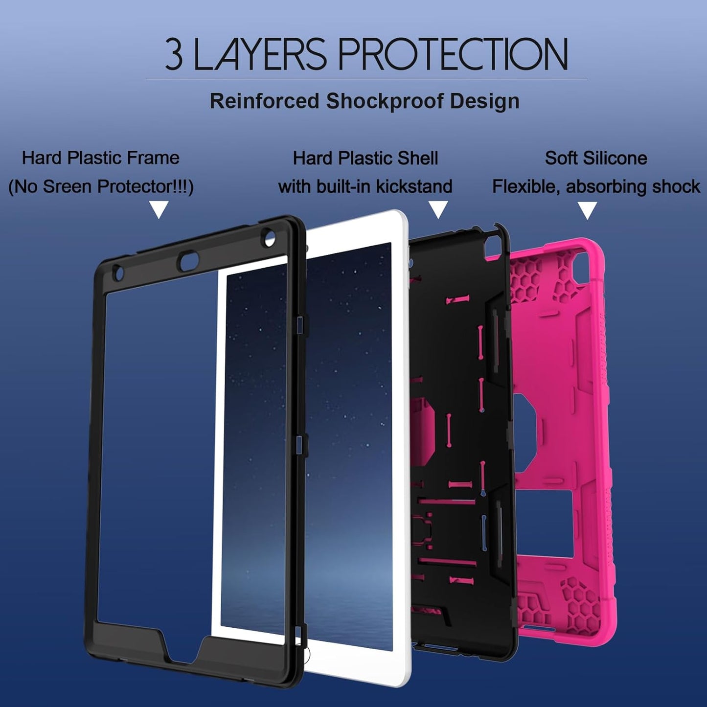 Rantice Case Compatible with iPad 9th Generation Case, iPad 8th Generation, iPad 7th Generation, Hybrid Shockproof Rugged Drop Protective Case with Kickstand for iPad 10.2'' (Rosepink+Black)