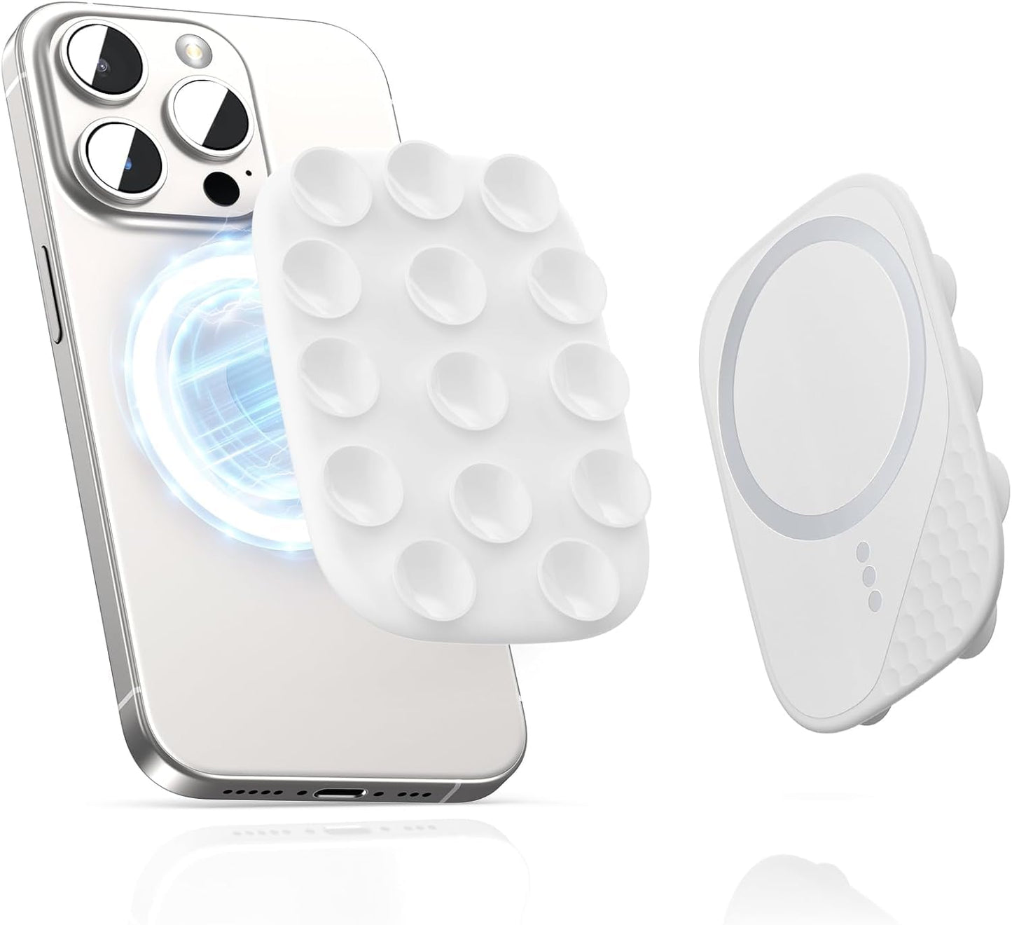 Magnetic Phone Suction Grip, Shower Phone Holder for MagSafe, Octo Phone Sticky Buddy Suction Grip for iPhone 16 15 14 13 12, Birthday Christmas for Women White