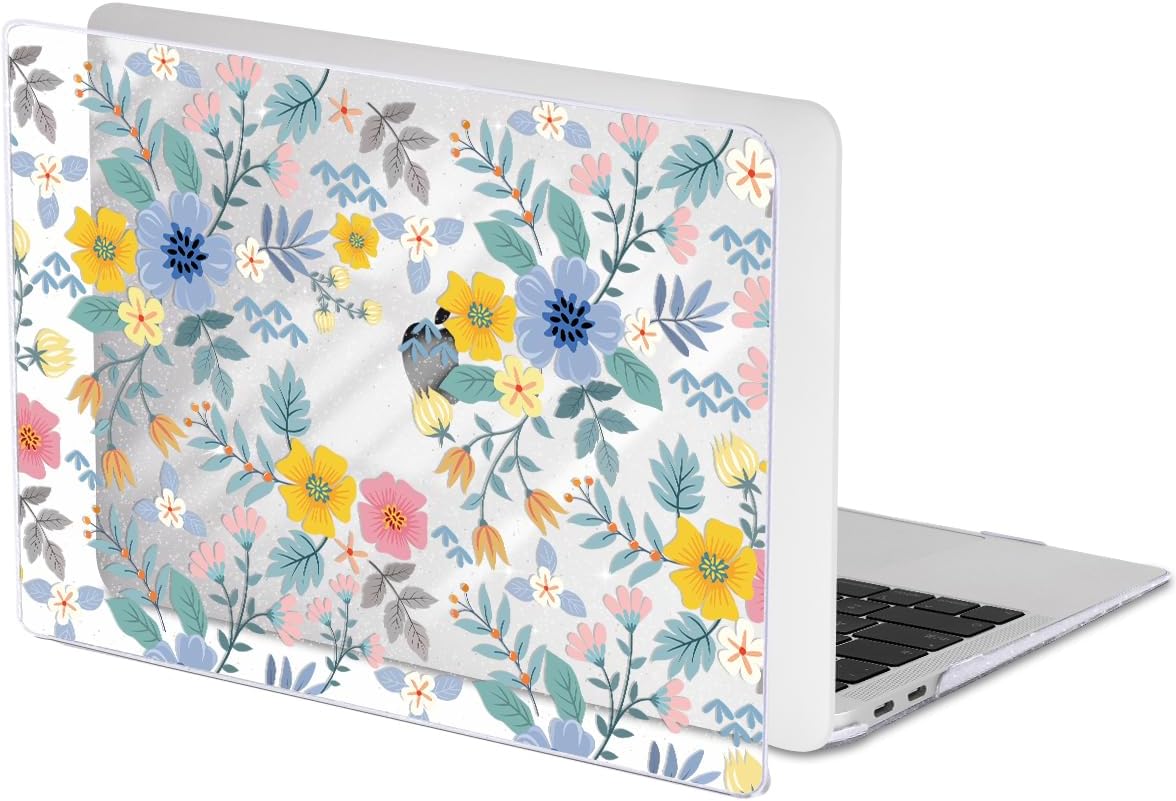 for MacBook Pro 13-inch Case 2022 2021 2020-2016 Release M2 M1 Chip A2338 A2251 A2289 A2159 A1989 A1706, Shiny Clear Pattern Plastic Hard Shell Case Keyboard Cover Screen Film, Flowers L213