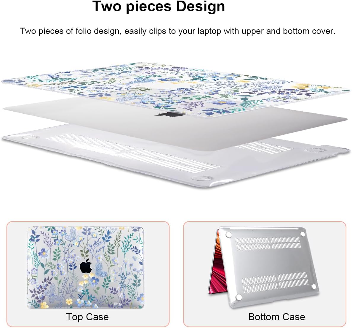 Compatible with 2021 2020 MacBook Air 13 inch Case M1 A2337 A2179 A1932 2018 2019 Release, Pattern Plastic Hard Shell Case & Keyboard Cover for Mac Air 13 Touch ID, Meadow Wildflower