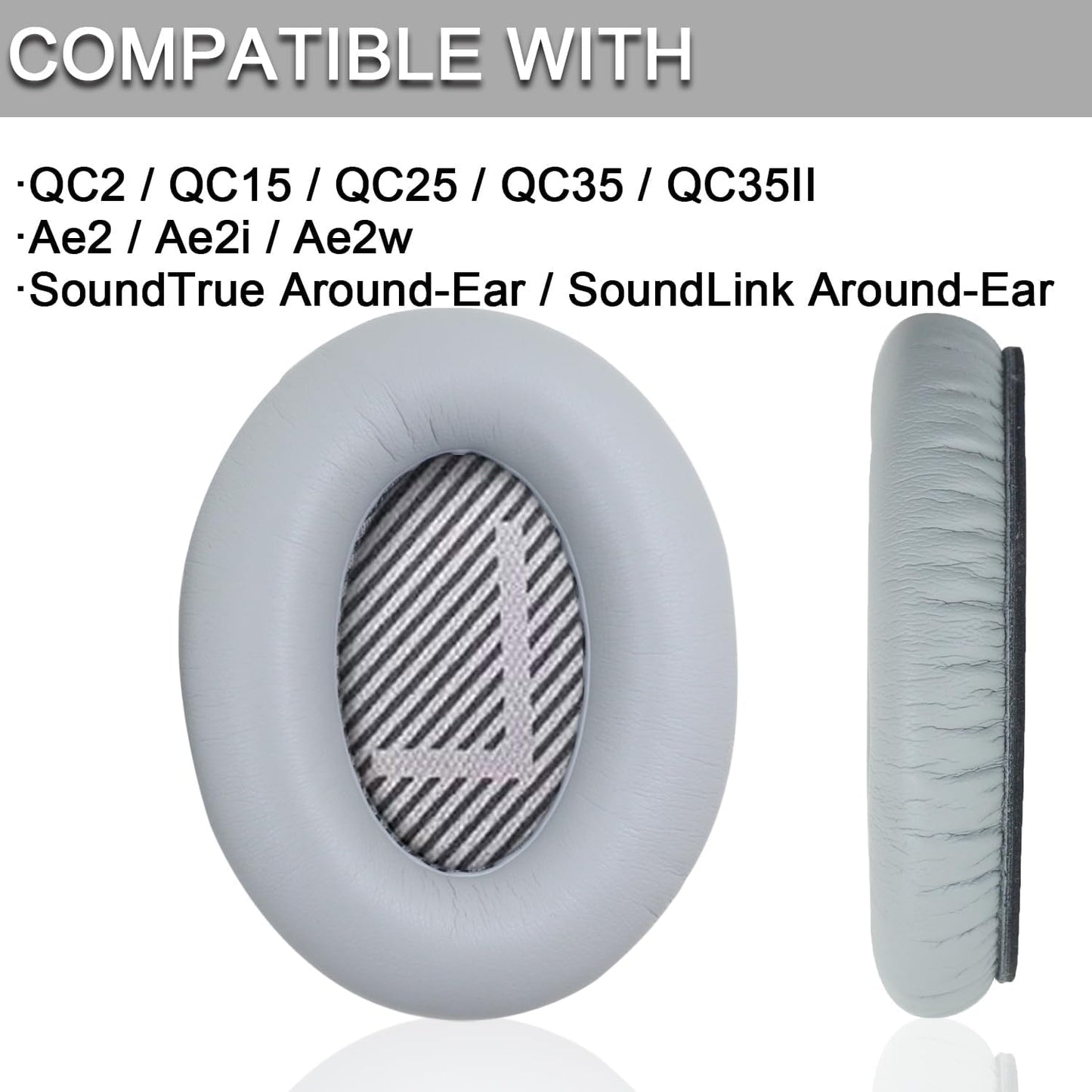 Ear Pads for Bose Quiet Comfort 35 Soft Protein Leather Replacement Earpads Ear Cushions Ear Pad for Bose QC 45/35 / 25/15 QC2 / Ae2 / Ae2i / Ae2W / Sound Link/Sound True (QC35-Gray&Gray)