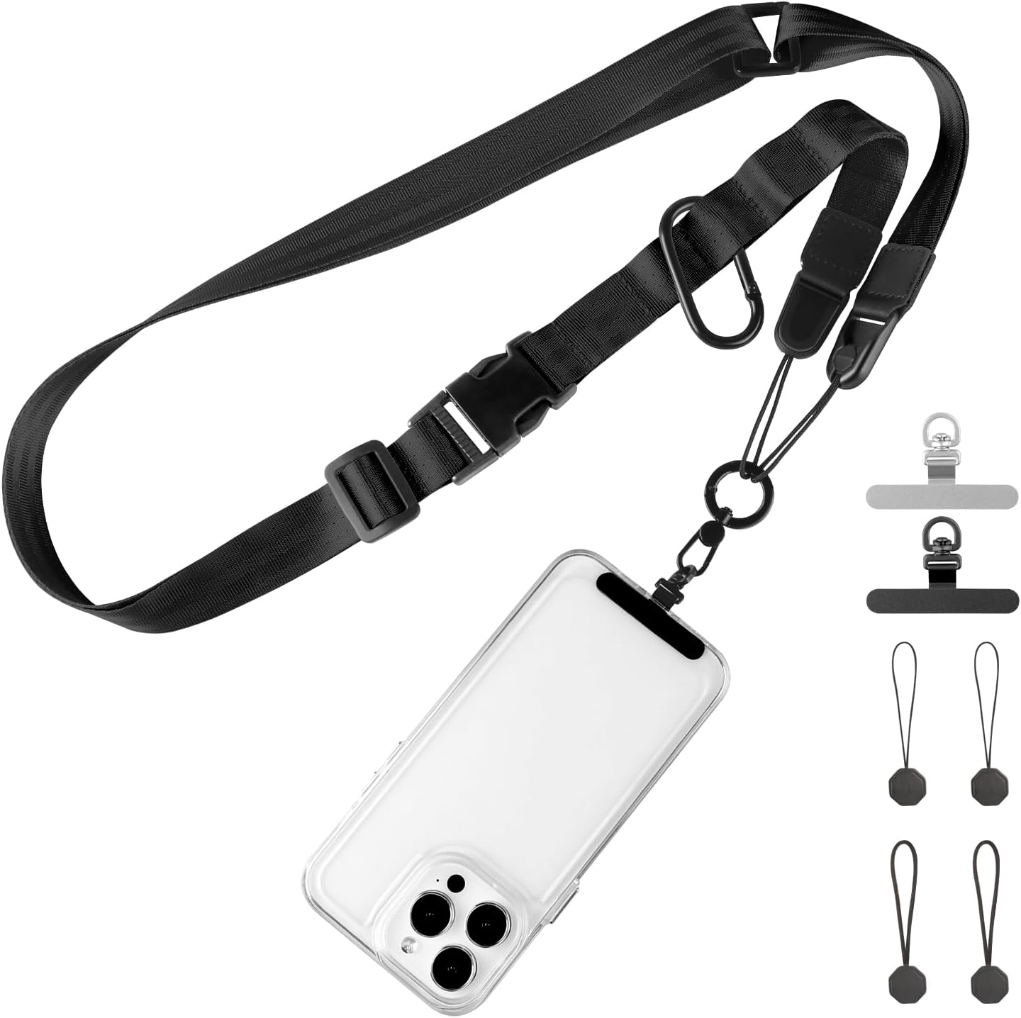 Adjustable Crossbody Phone Lanyard, Universal Phone Wrist Strap and Phone Neck Strap with Tether Tab, Phone Lanyard with Quick Release, Suitable for iPhone and Most Smartphones, Black