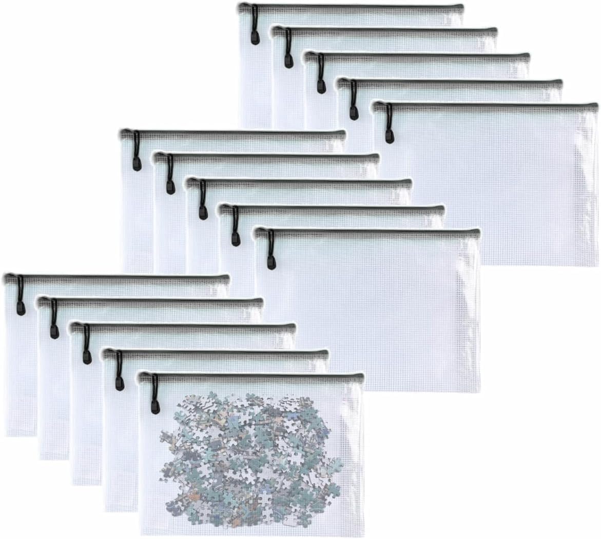 Plastic Mesh Zipper Pouch Document Folders Bag Zip File Bags for Office Supplies Storage-15 Pcs (Black, 6"x 8")