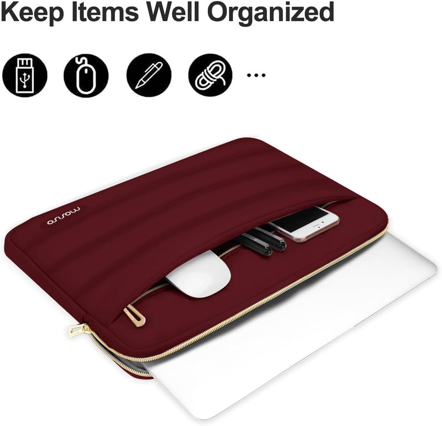 MOSISO 13.3 inch Laptop Case, 13-13.3 inch Puffy Laptop Sleeve Compatible with MacBook Air 13 13.6 M4 M3 M2 M1/Pro 13/Pro 14, HP Dell ASUS Lenovo,Polyester Horizontal Bag with Small Case, Red