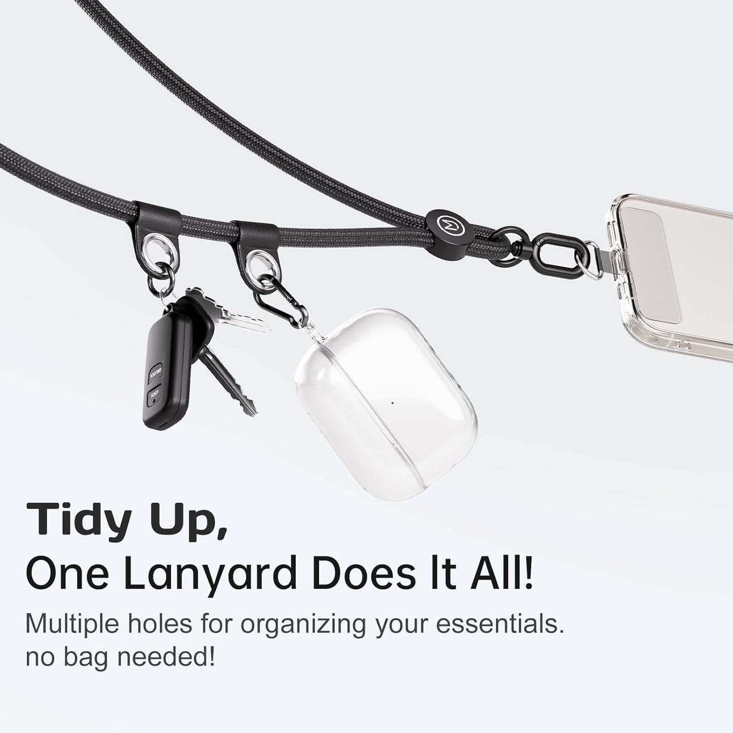 Phone Lanyard, Phone Strap, Adjustable Anti-Theft Crossbody Strap for Man & Women, Universal Cell Phone Neck lanyard, with 2 Tether Tabs, Premium Metal Buckles, Skin-Friendly, Black