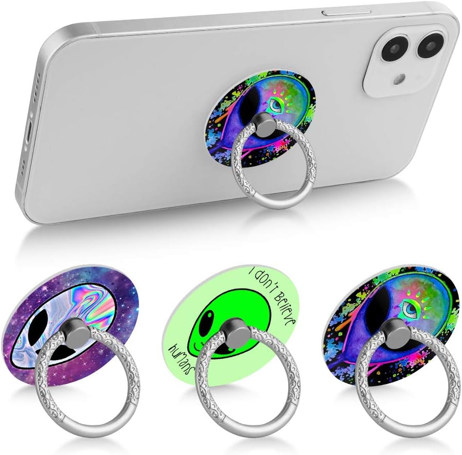 Bonoma Phone Ring Grip, 3 Pack Aliens 360 Degree Rotation 180 Degree Flip Finger Ring Stand Holder Compatible with Smartphones and Tablets