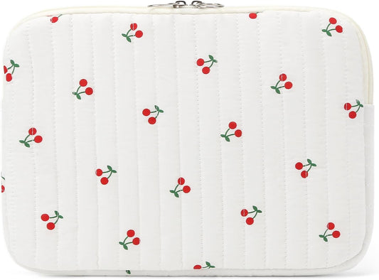 Puffy Laptop Sleeve 13-15.6 Inch Cute Quilted Laptop Protective Case Padded Floral Computer Sleeve for MacBook (B-Cherry, 13 Inch)
