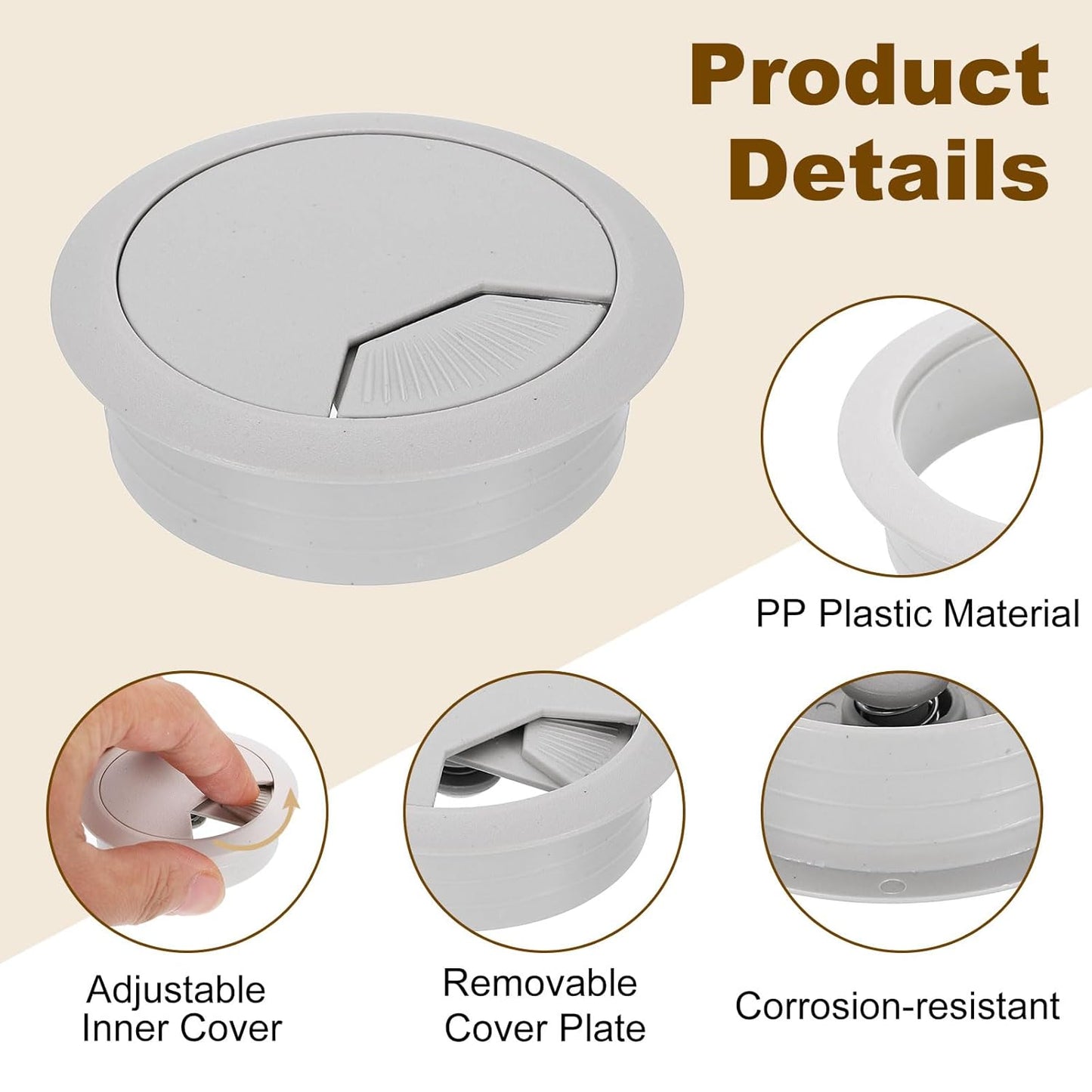 uxcell 8 Pcs 50mm (1.97 Inch) Desk Grommet, Plastic Cable Hole Cover, Wire Cord Cable Organizer for Home Office Computer Desk Cabinet, Gray