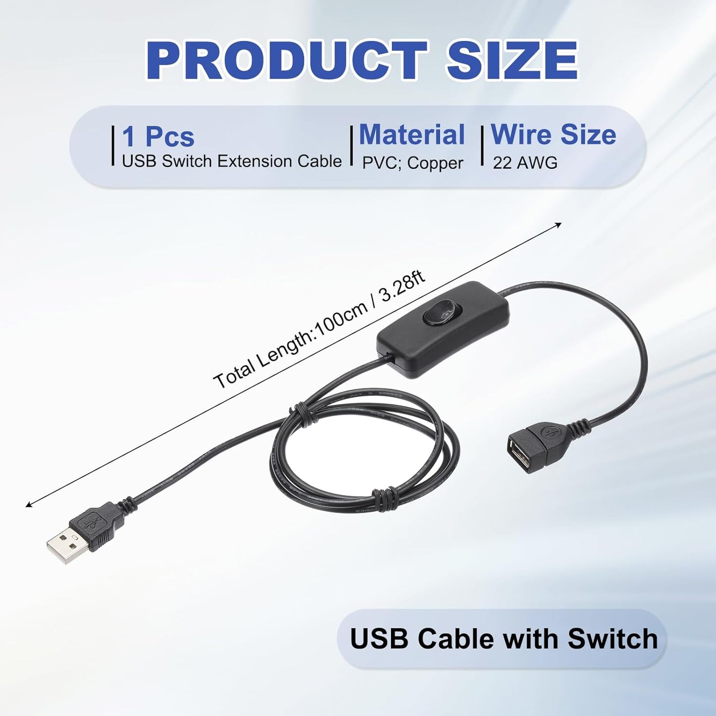 MECCANIXITY USB Extension Cable with ON/Off Toggle Switch 1m USB Male to Female Extension Cord for Desk Lamp Fan LED Light Strip Black Pack of 1