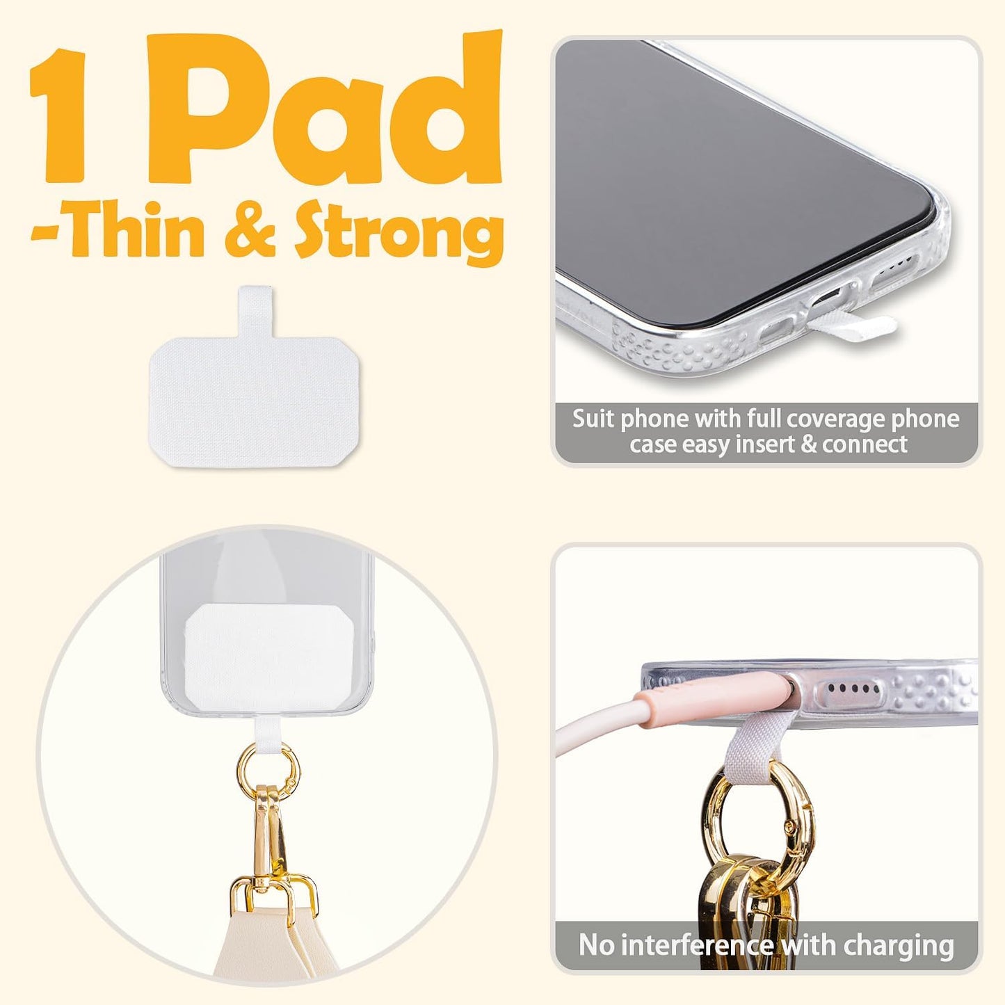 kullder Save Girls Phone Lanyard with Wallet, 2 Pcs-Clip & Go Phone Strap Crossbody with Zippered Pouch & Wrist Lanyard-1 Pad, Universal Cellphone Strap Adjustable Neck Crossbody for Women (Beige)