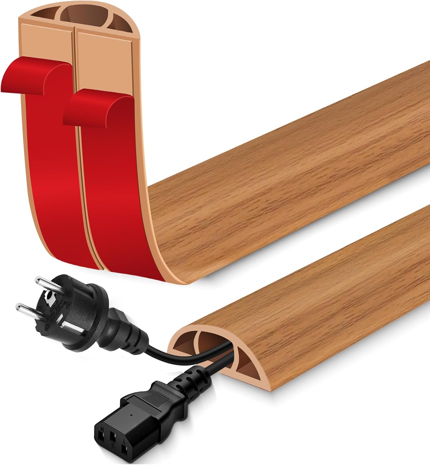 Floor Cord Cover for Wires on Floor Self Adhesive Cord Hider Floor Cable Management Wire Covers for Cords Protector Prevent Cable Trips Cord Cavity W 0.59" x H 0.31", Brown Wood, 10Ft