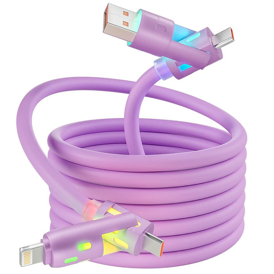 USB C Cable,240W 4 in 1 Charging Cable 4FT,Charging Cable Fast Charging & Data Sync,Multi USB Cable with Breathing Light,Charger Cord for iPhone 16/15 14 Samsung MacBook iPad Tablets,Purple