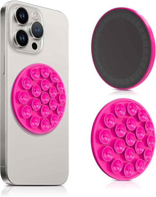 Silicone Suction Cup Phone Mount, Magnetic Suction Phone Case Stand, Mirror Shower Phone Holder, Perfect for Selfies and Videos Creators, Hands Free Holder Mount-Hot Pink