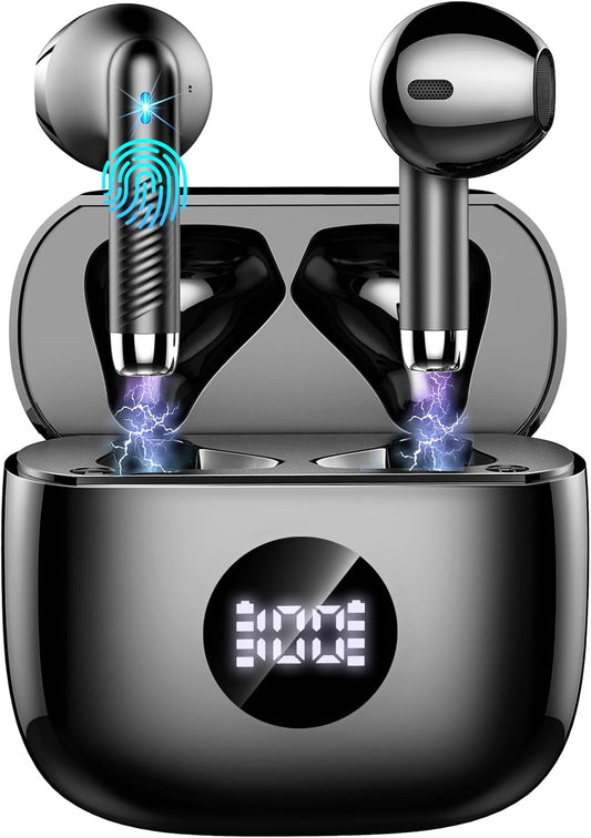 Wireless Bluetooth 5.4 Earbuds, Ear Buds LED Power Display Headphones 6D Stereo, Bluetooth Earbuds in-Ear Noise Cancelling Mic, 40H Playback Mini Case IP7 Waterproof Sports Earphones for Android iOS