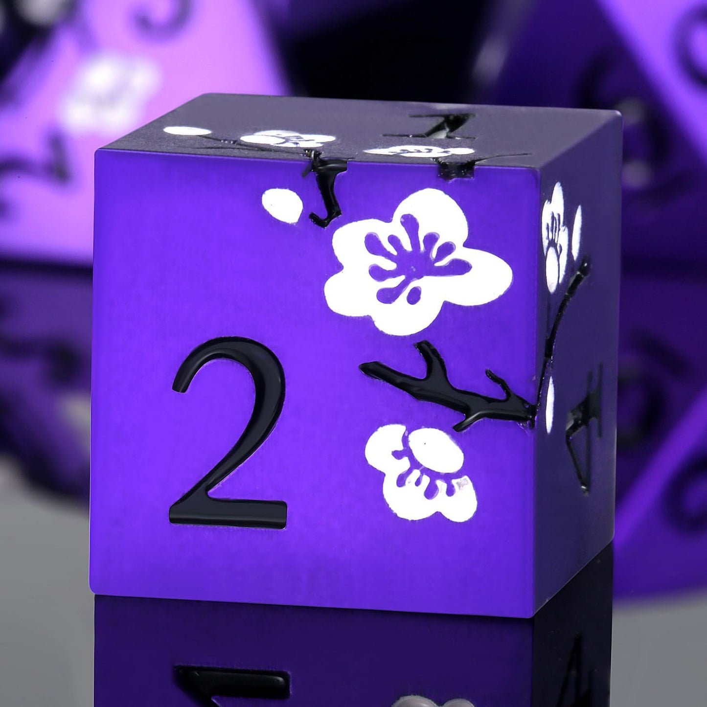 Matt Purple D&D Metal Dice, DNDND 7 PCS Heavy Metallic DND Dice Set with Gorgeous Gift Case for Dungeons and Dragon Tabletop Game (Matte Purple with White Flowers)