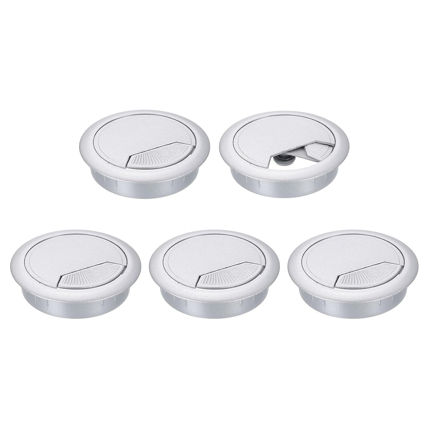 uxcell 5 Pcs 60mm (2.36 Inch) Desk Grommet, Plastic Cable Hole Cover, Wire Cord Cable Organizer for Home Office Computer Desk Cabinet, Silver
