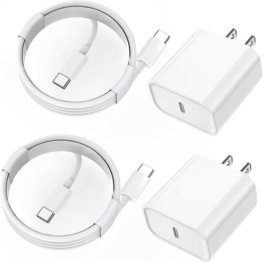 iPhone 15 Pro Charger Fast Charging, 2Pack 20W PD USB C Wall Charger Type C Block with USB C to C Fast Charging Cable Cord Compatible with Apple iPhone 15/15 Pro/15 Pro Max/15 Plus, iPad Pro/Air/Mini