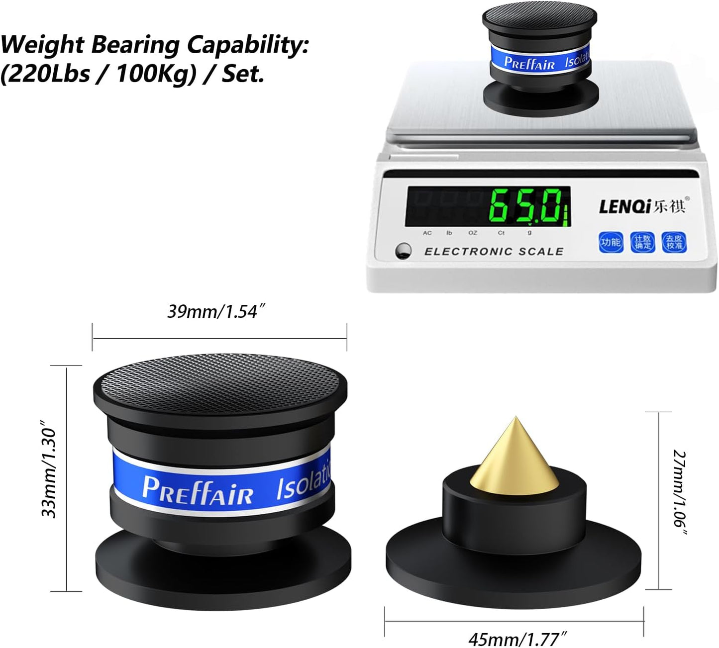 Preffair Audiophile Speaker Isolation Spikes Aluminum Record Player Shock Absorber Speaker Floor Protector Mat Adjustable Subwoofer Anti Vibration Pads Non-Slip LP Vinyl Record Player Base