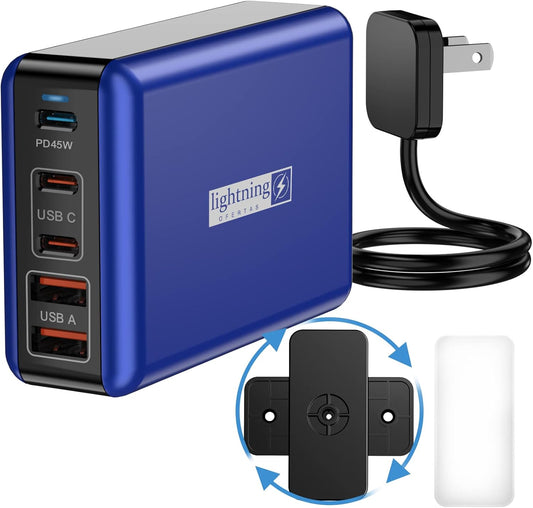 100W USB C Charger, 5 Port USB Tower Charging Hub Fast Charger for iPhone,iPad,MacBook, Super Fast Charging for Samsung, Multi USB Block with Flat Plug, Travel Charger for Multiple Devices, Blue