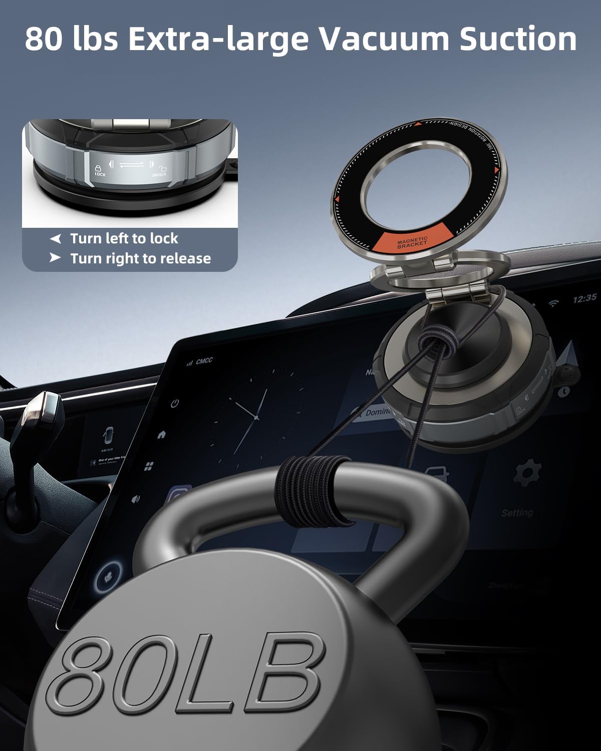 360° Adjustable Vacuum Suction Bracket For MagSafe Car Mount,Zinc Alloy Vacuum Magnetic Phone Holder,Cell Phone Holders For Car/Home/Travel,Suction Car Mount For iPhone 16/15/14/13/12/Android