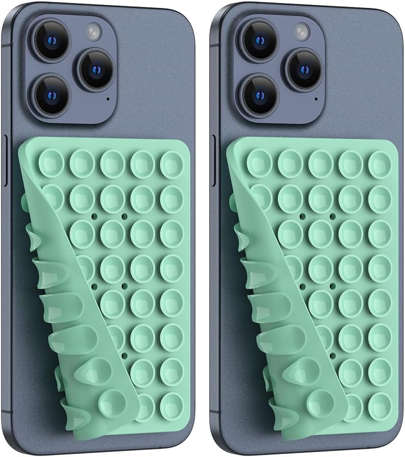 2PACK Silicone Double Sided Suction Phone Case Mount, Detachable Hands Free & Strong Grip Holder for Selfies & Videos, Compatible iPhone Android (Turquoise, 2Pack 40 Suction Cups)