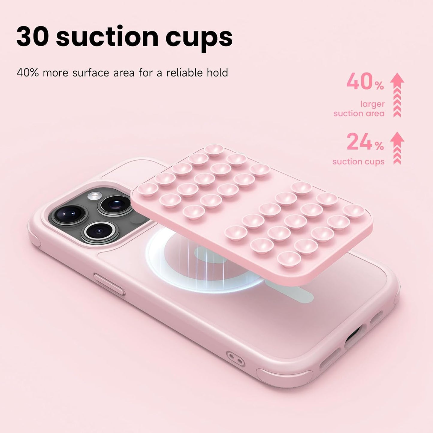 Patented Magnetic Sticky Phone Suction Grip Mount for MagSafe Case,Magnet Silicone Portable Stand Holder for iPhone 16/15/14/13/12 Series and Android, Hands-Free Selfies and Videos,Chalk Pink
