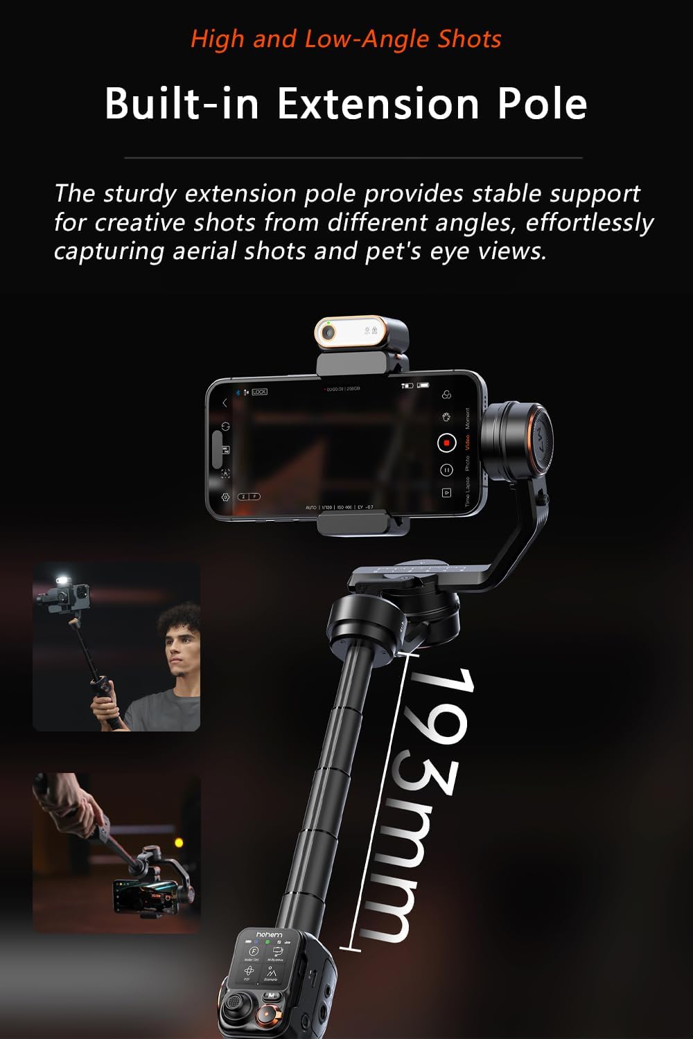Hohem iSteady M7 Gimbal Stabilizer for Smartphone, Magnetic AI Tracker Fill Light, Detachable Touchscreen Remote Controller, Built-in Extension Rod, 500g Payload Gimbal Stabilizer for iPhone Android