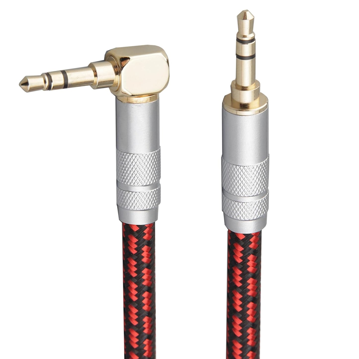 Audiophile High Purity Copper Aux Audio Cable 3.5mm Male to 3.5mm Male Audio Auxiliary Cord Gold-Plated Stereo HiFi Adapter Cable (Straight to Right Angle, 9.8ft/3m)