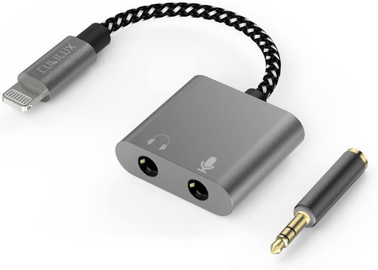 Cubilux Lightning to 3.5mm TRS Microphone Adapter with Headphone Jack Compatible with iPhone 14 Pro Max 14 Plus/13/12/11/SE 2/Xr/Xs Max/8/7, 1/8” Audio & MIC Splitter for Old iPad (Lightning Version)