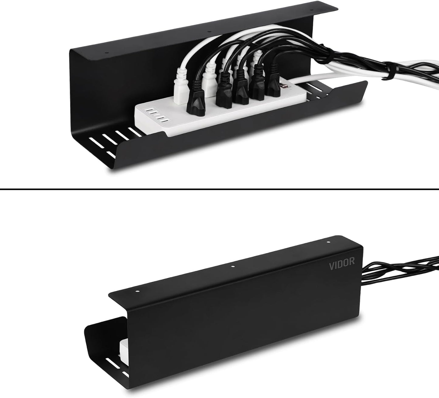 VIDOR Under Desk Cable Management Tray 2-Pack, 17" Cord Organizer, No Drill Alloy Steel, Perfect for Standing Desk and Office Home Wire Management