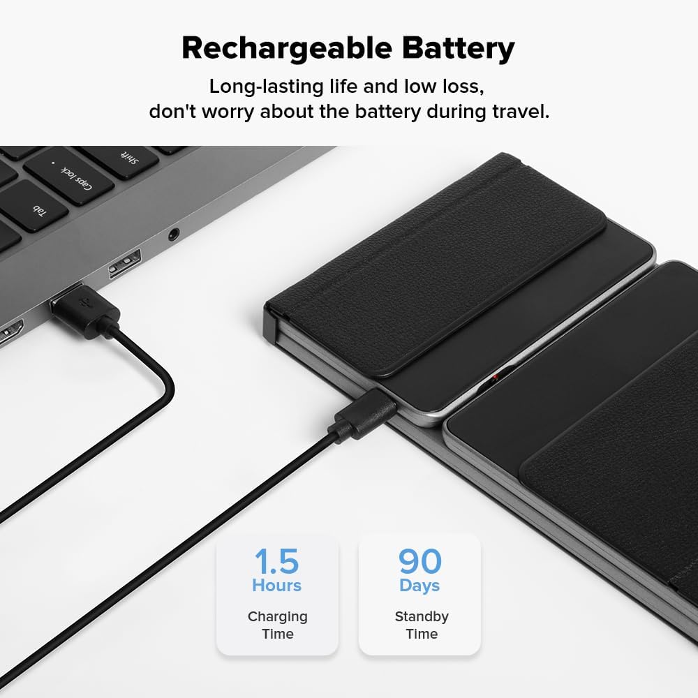 DeLUX Foldable Keyboard with Touchpad and Numeric Keypad, 2.4G Wireless and Bluetooth, Rechargeable Portable Travel Folding Keyboard with PU Leather, for iOS Android Windows Tablet (KF18)