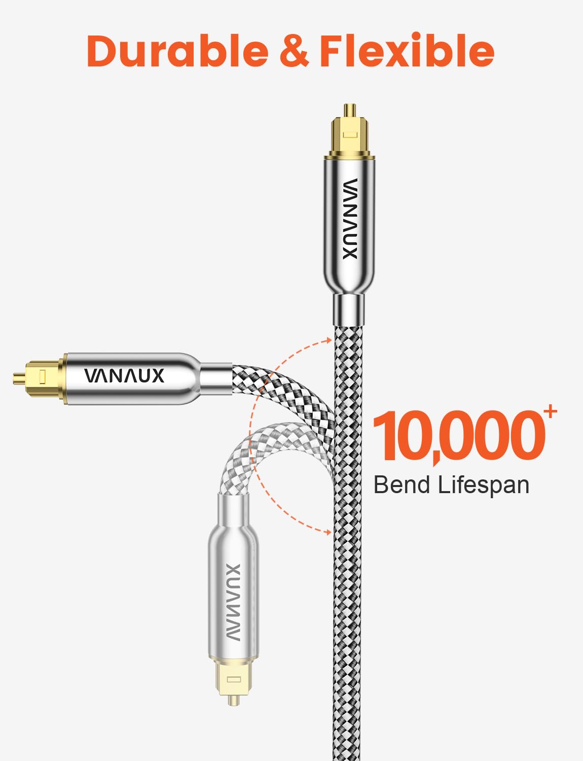 VANAUX Digital Optical Audio Cable 49FT (24K Gold Plated Connectors, Aluminum Alloy Shell,Braided Jacket) S/PDIF Toslink Cable Fiber Optic Cable for Home Theater, Soundbars, Gaming Consoles