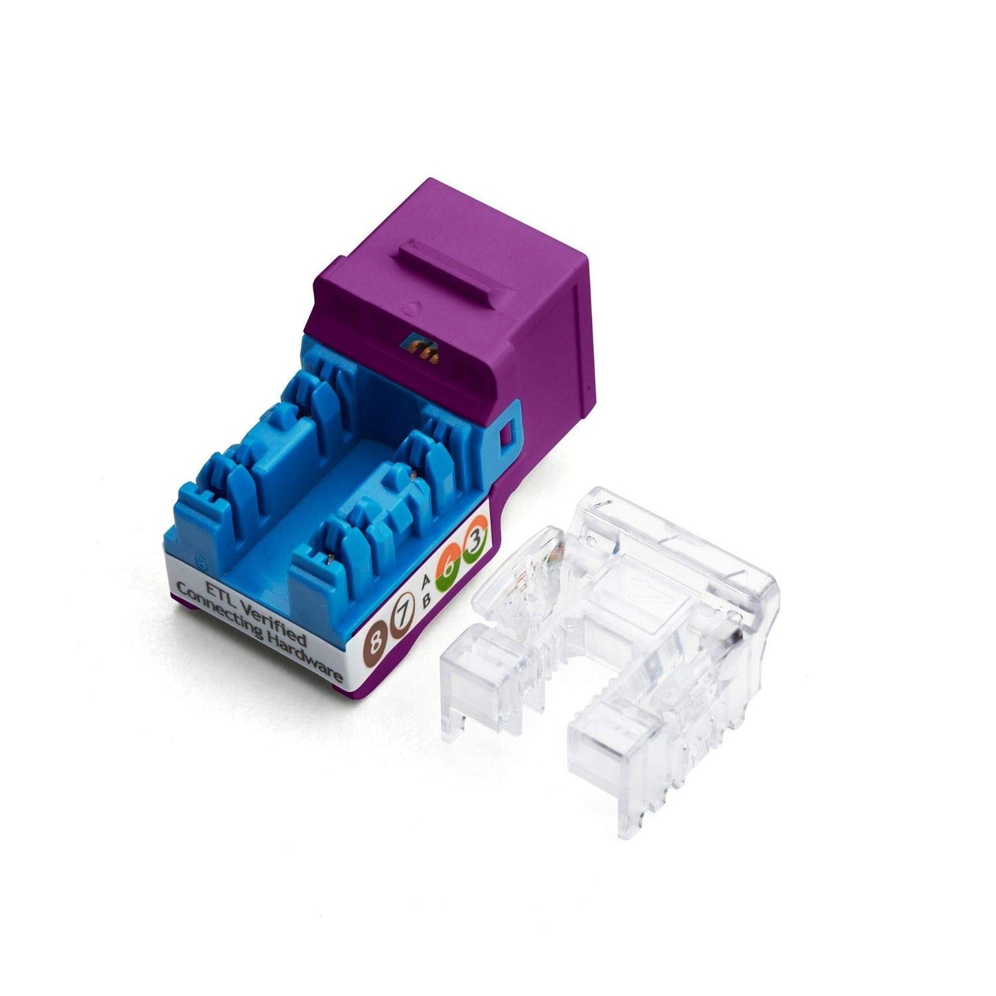 trueCABLE Cat6 Keystone Jack, Unshielded (UTP), 90 Degree Punch-Down, PoE++ (4PPoE) 100W, UL Listed, ETL Verified, ANSI/TIA Certified, Modular RJ45 Female, Purple, 12 Pack