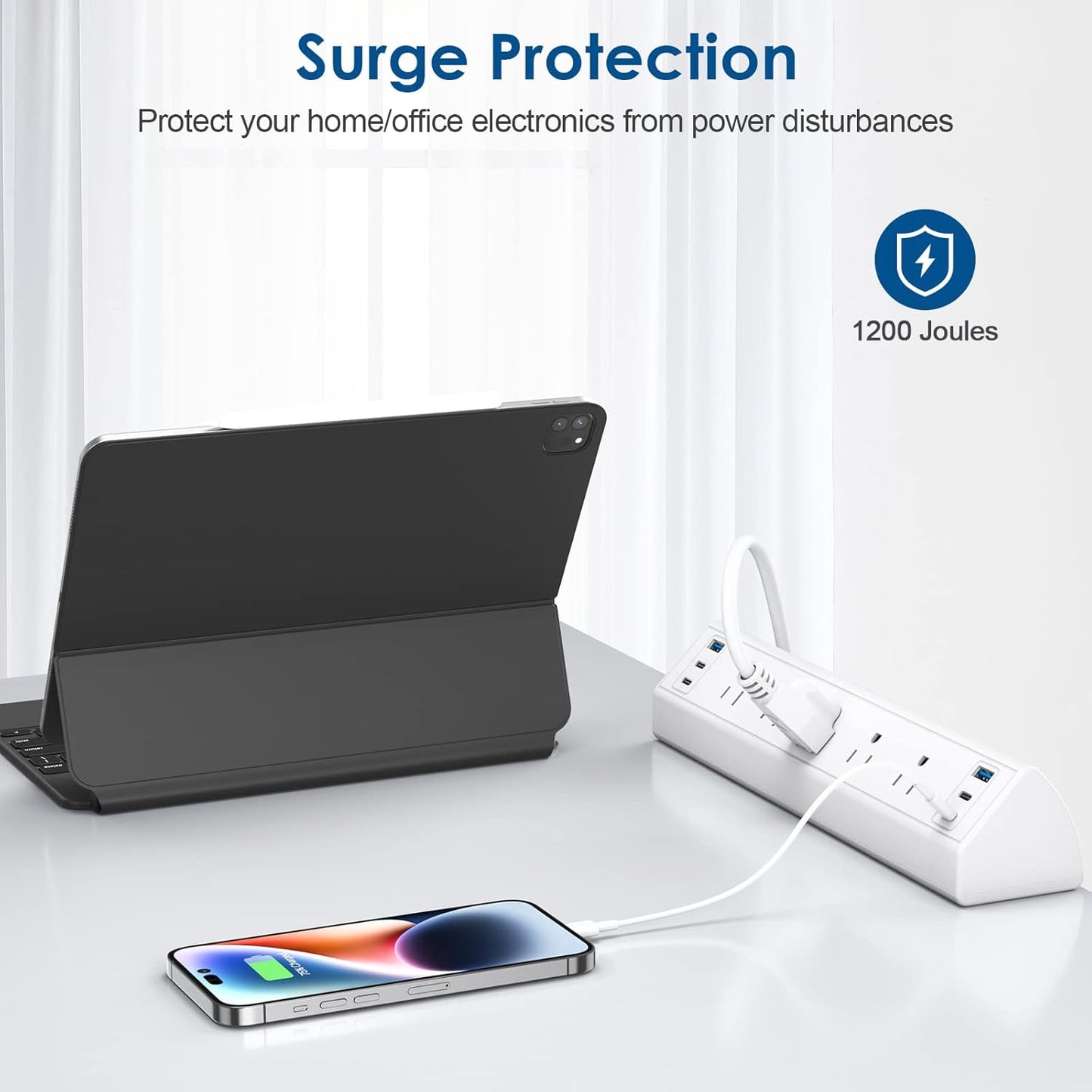 Desk Clamp Power Strip USB C,Under Desk Mount Power Station,20W Fast Charging,Fits 1.9'' Tabletop Edge,Desk Surge Protector,Perfect Home,Office Supplies (White, 5 Outlets & 6 USB Ports & 25 FT Cable)