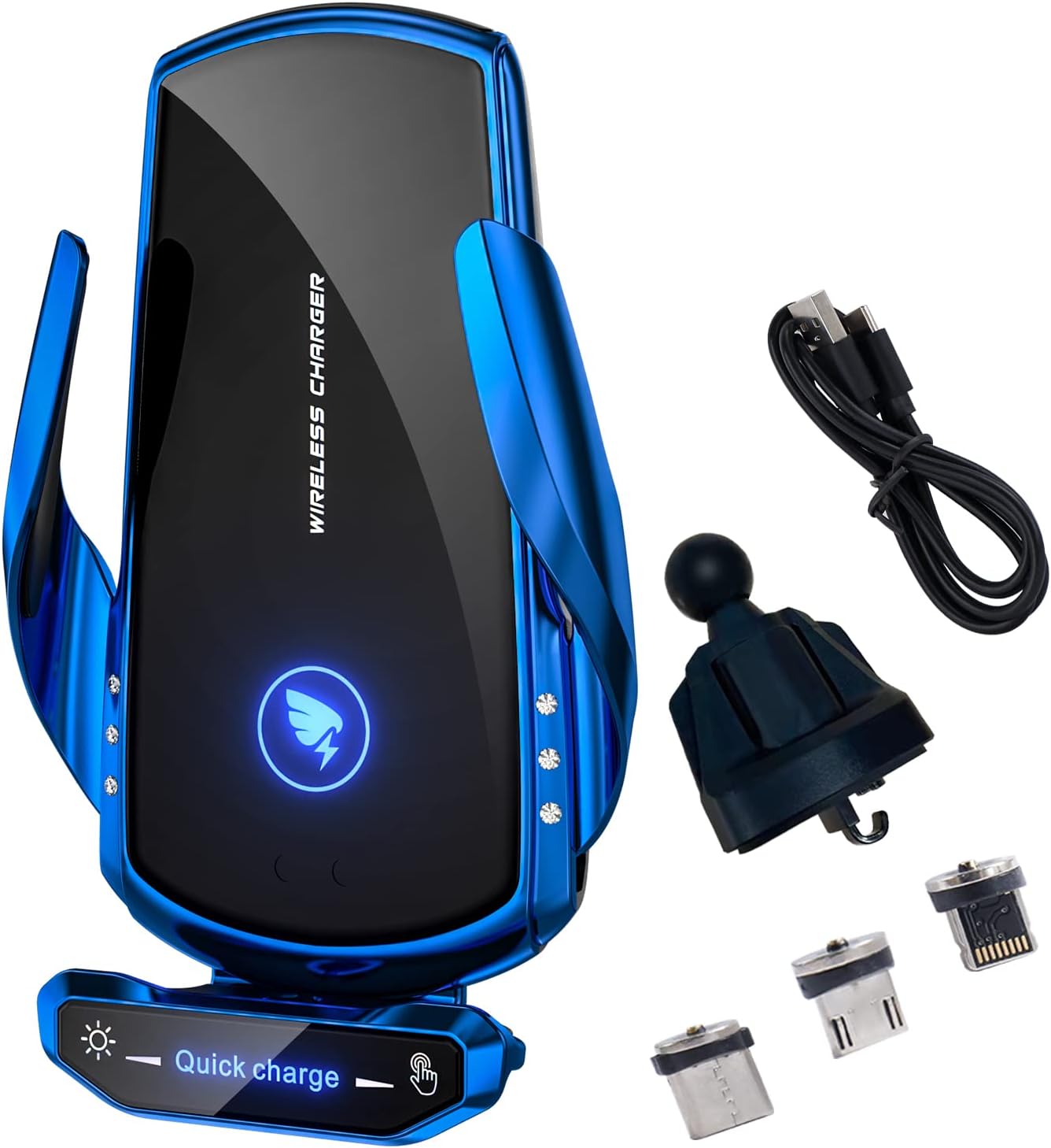 Wireless Car Charger Mount Automotive Electric Induction 15W Fast Charging Auto Clamping Car Phone Holder Mount Wireless Charging Mount Air Vent Phone Holde Compatible with All Android (Blue)