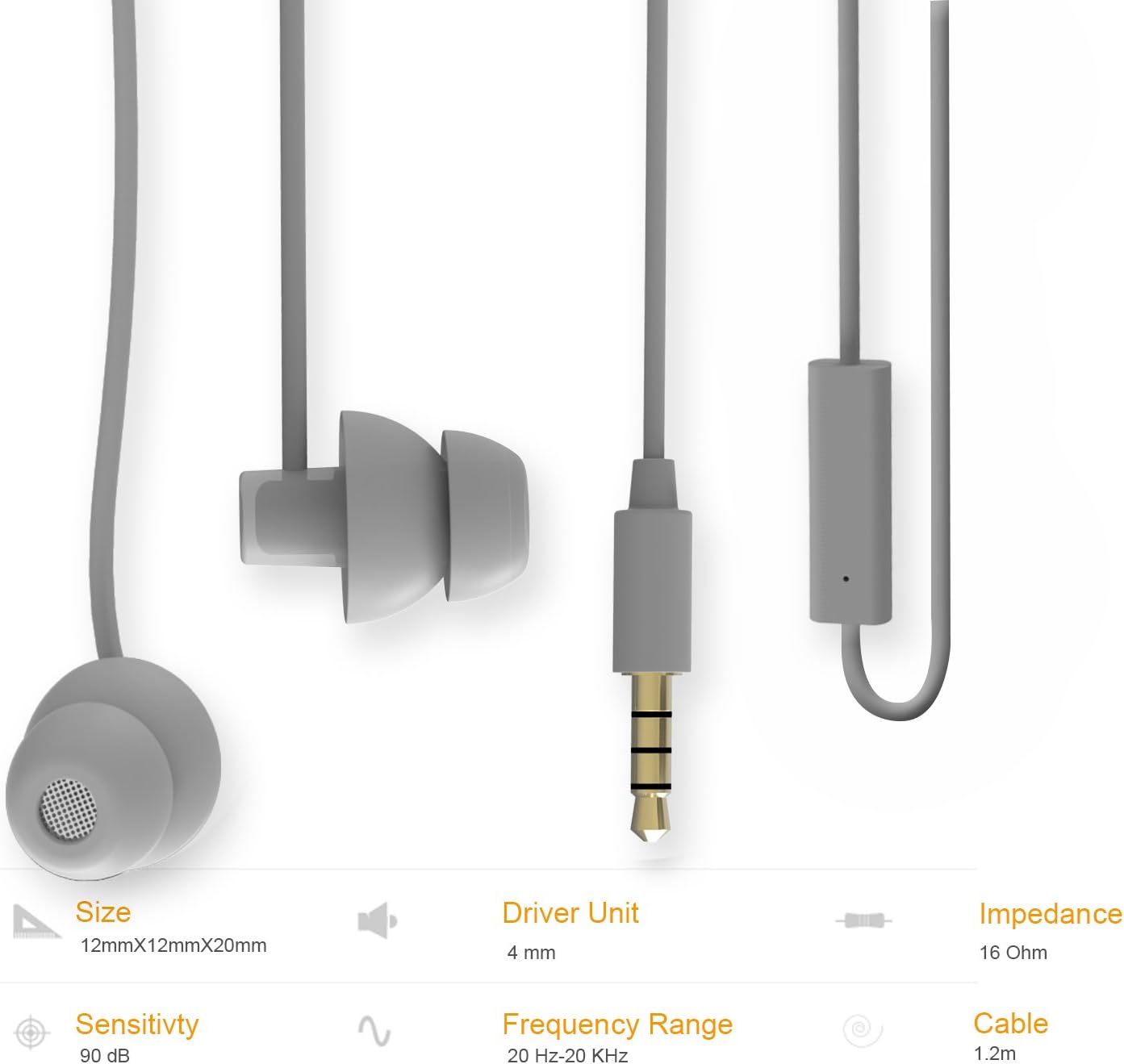 MAXROCK (TM Unique Total Soft Silicon Sleeping Headphones Earplugs Earbuds with Mic for Cellphones,Tablets and 3.5 mm Jack Plug (Grey)