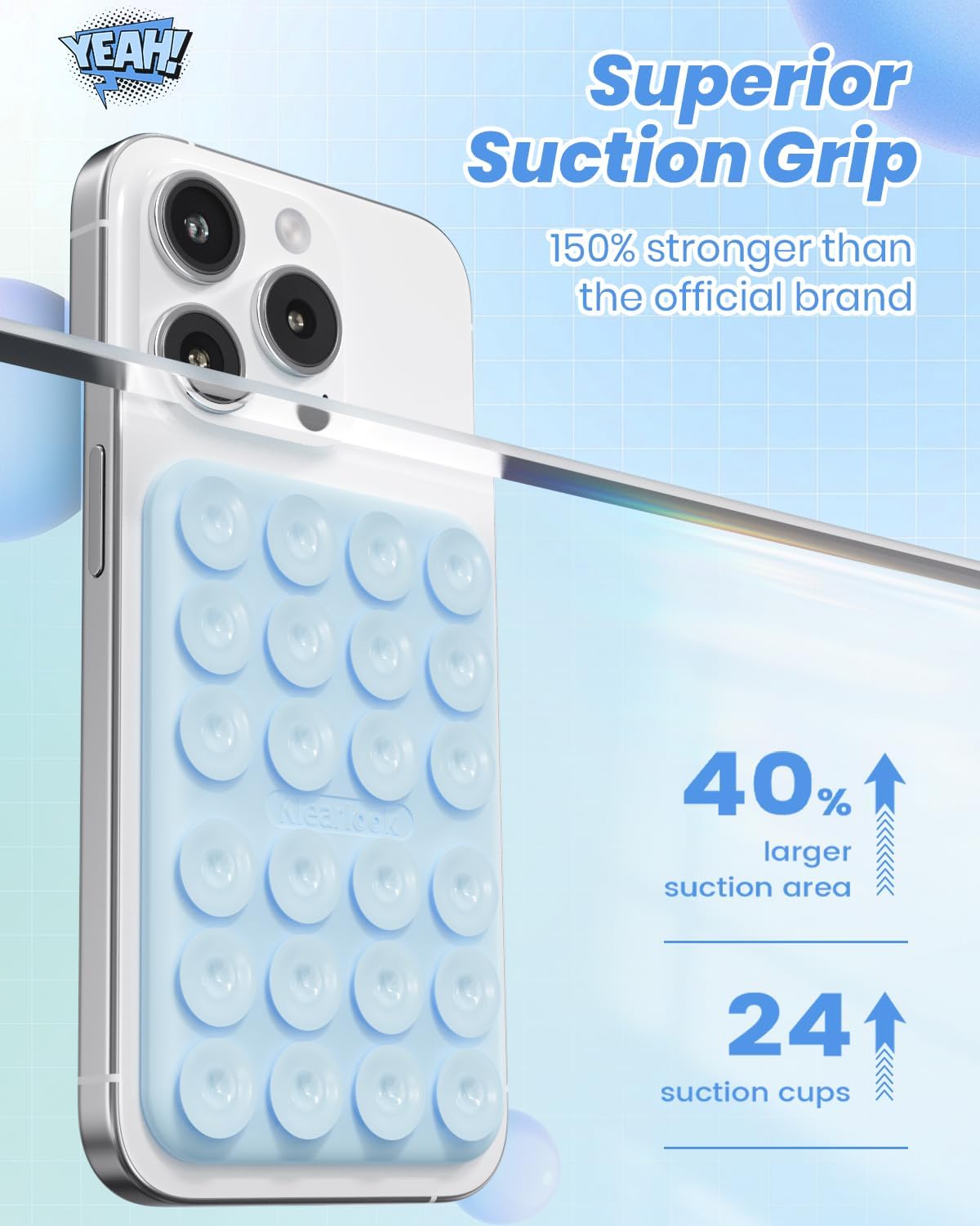 Klearlook Magnetic Suction Phone Mount for MagSafe Case, Removable Sticky Phone Grip Holder for Hands-Free Makeup/Selfie/Live Streaming/Vlog for TikTok & Instagram Influencer/Creator, Light Blue