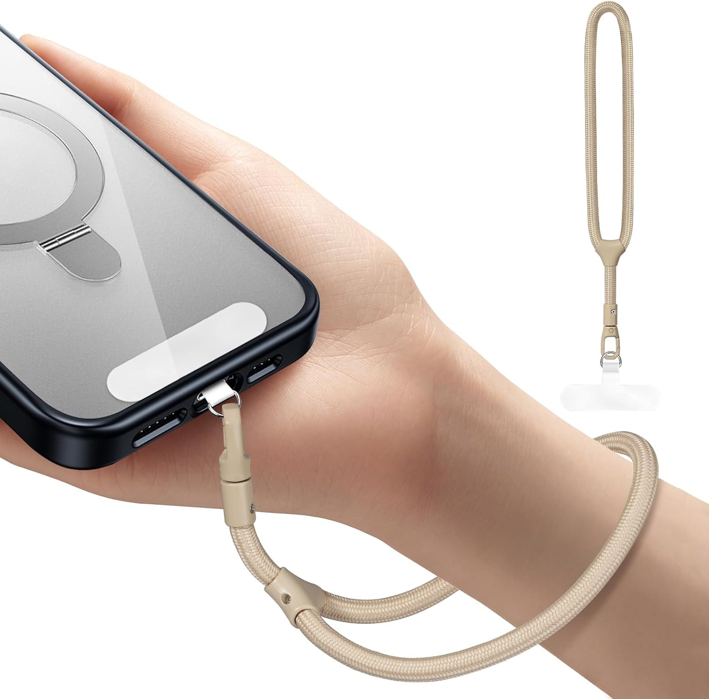 Phone Wrist Strap, Universal Adjustable Hand Wrist Strap Lanyard for iPhone 16 and Most Smartphones, Multifunctional Patch Lanyard with Phone Tether Tab for Women and Men, Camel