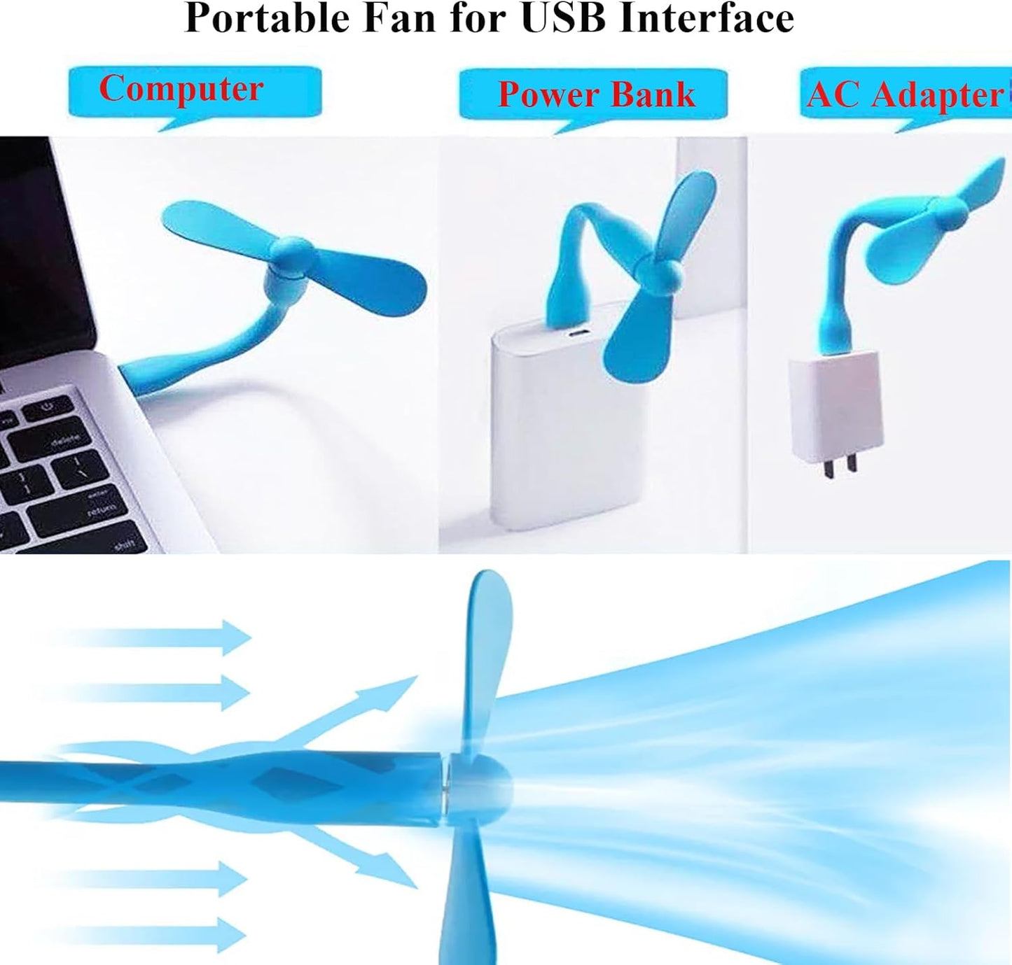 Mini USB Fan, Portable Pocket Fan USB-A Powered Little Cooler, Quiet Operation, for Home Office Car Outdoor Travel- 4 Pack (Blue)