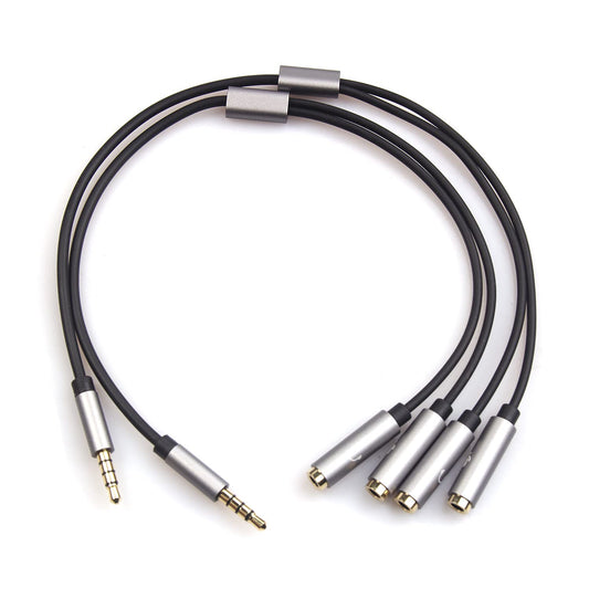 REXUS Grey 2-Pack 3.5mm Y Splitter Stereo Audio Cable 4-Pole Male to 2 Female for Headphone, Headset Splitter Adapter Extension Aux Cable, Compatible MobilePhone and New Version Laptop(M22F35Gx2)