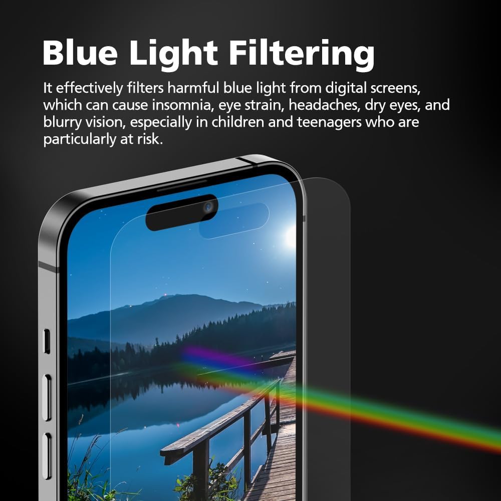 3-Pack Anti-Blue Light Matte Screen Protector For iPhone 14 Pro [Support Fingerprint Unlock] Anti-Glare, Anti-Fingerprint [Eye Protection] Bubble-Free Installation with Alignment Jig