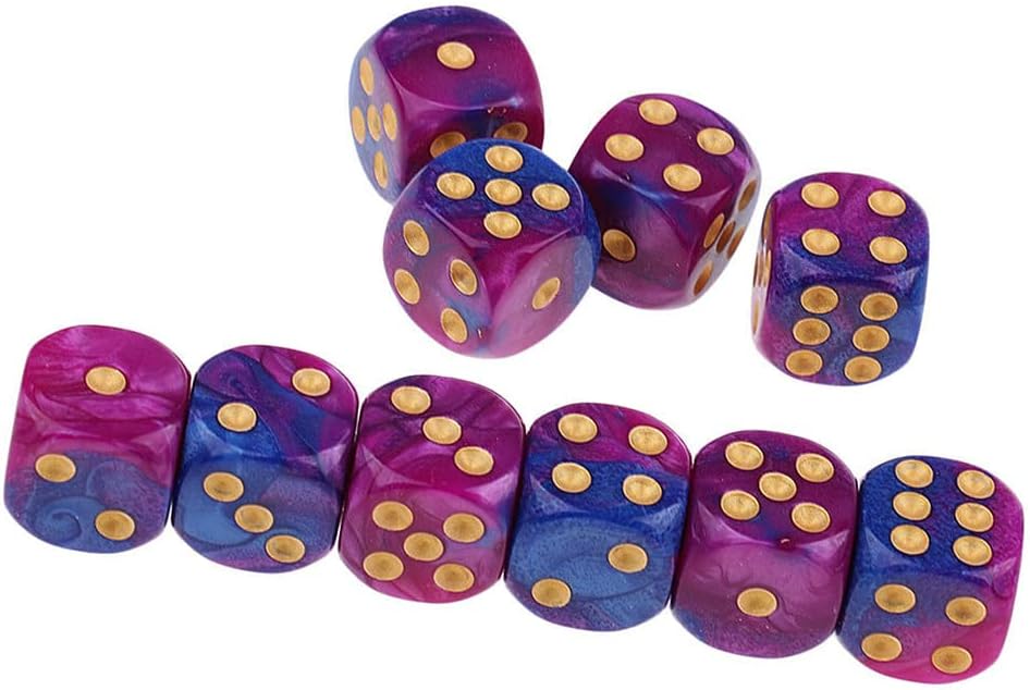 Yiotfandoll 20PCS Polyhedral Dice D6 Dice 16mm Acrylic 6 sided Dice Game Dice for RPG MTG DND Dice Table Games (Purple Blue and Black Gold)