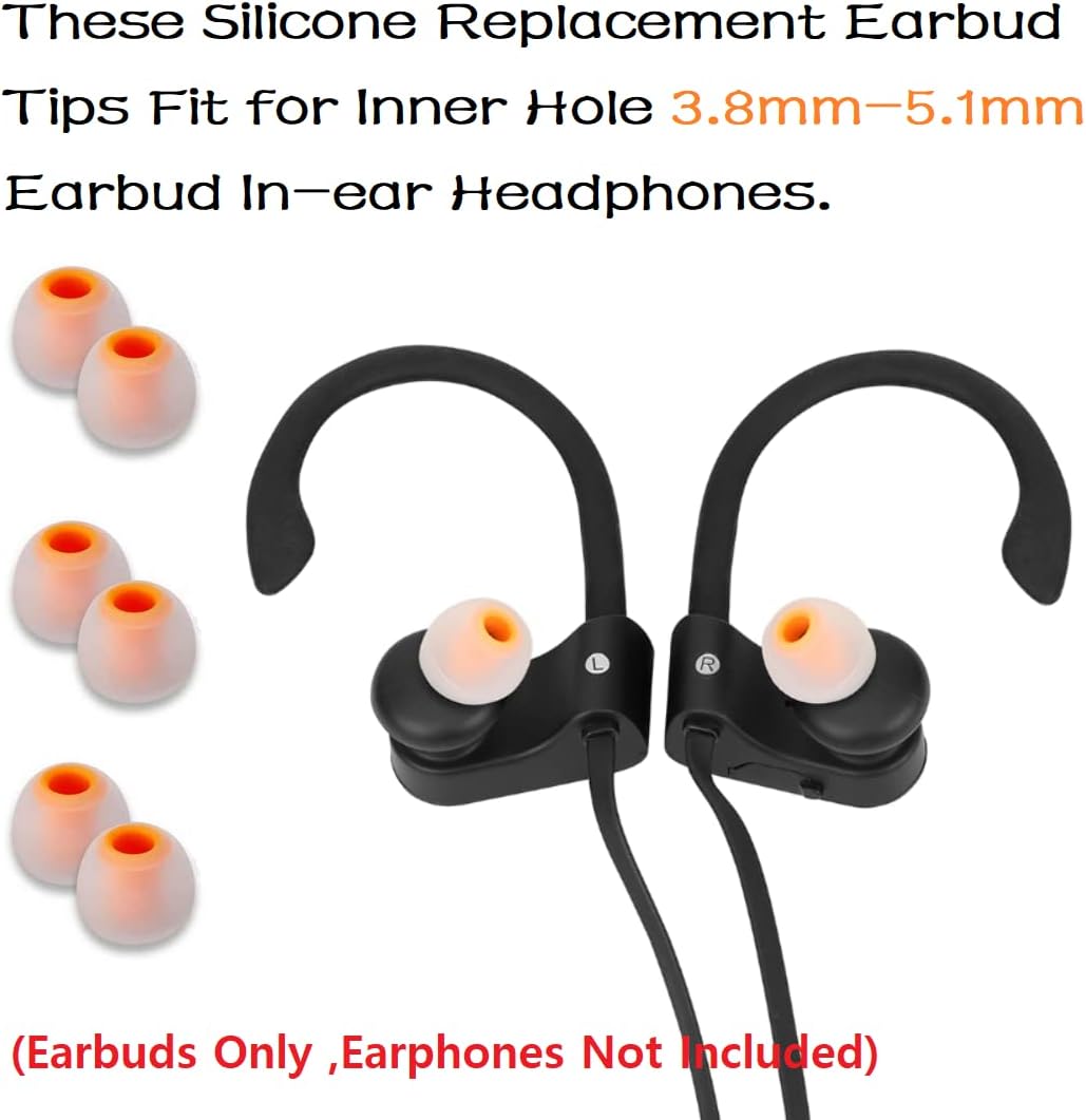 Earbuds Replacement Tips Silicone Earbud Tips Ear Gels Fit for Inner Hole from 3.8mm - 5.1mm Earphones 9 Pairs S/M/L Clear Orange