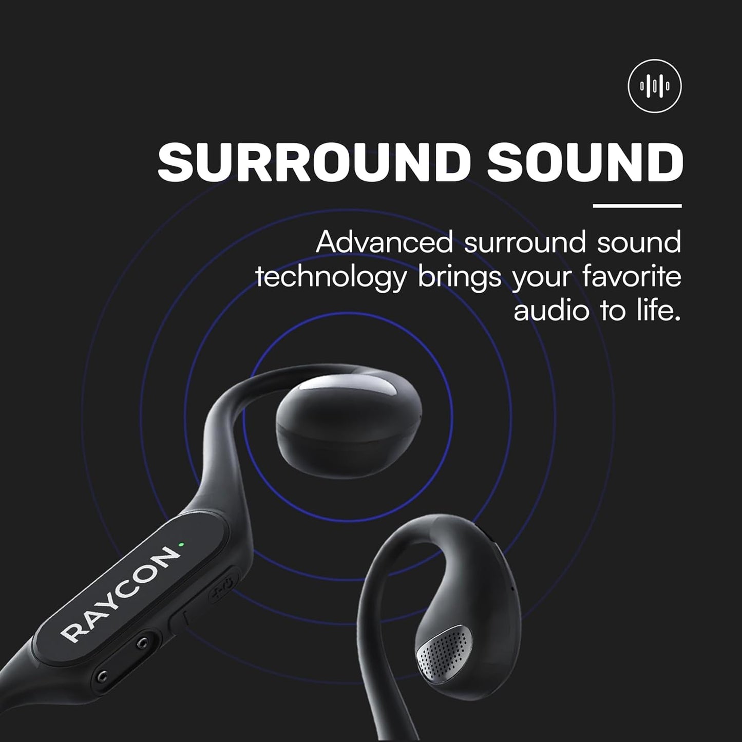 Raycon Open Headphones – Lightweight Wireless Over-Ear Design with Immersive Sound Quality, Long Battery Life, and Comfortable Fit for All-Day Wear - (Black)