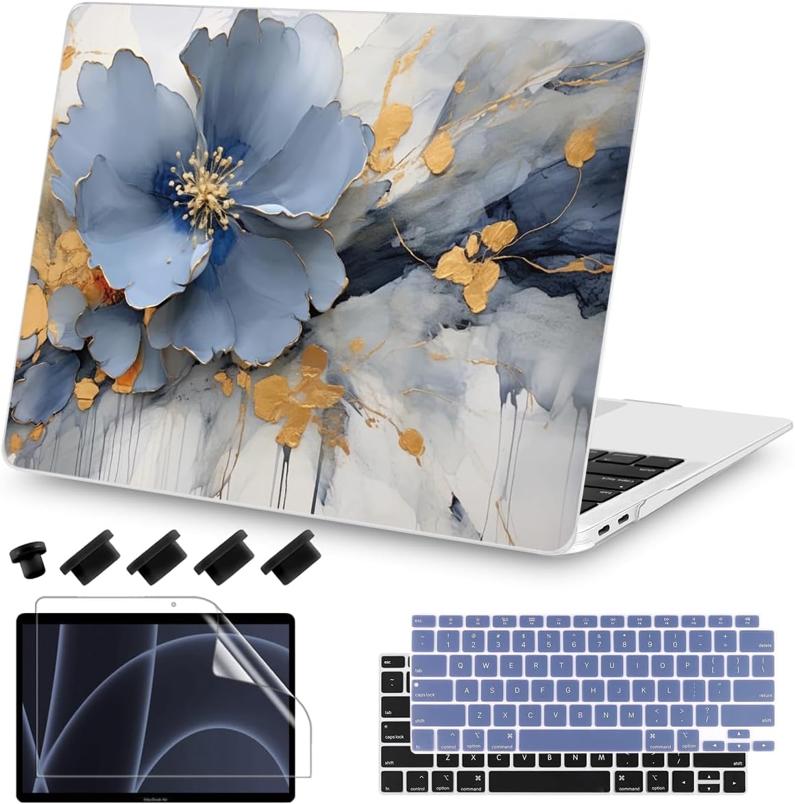 Teryeefi Compatible with MacBook Air 13 inch Case A2337 M1 Chip A2179 A1932 (Release 2018-2020),Protective Slim Cover + Keyboard Cover for 13.3 inch MacBook Air Retina Display & Touch ID, Art Florals