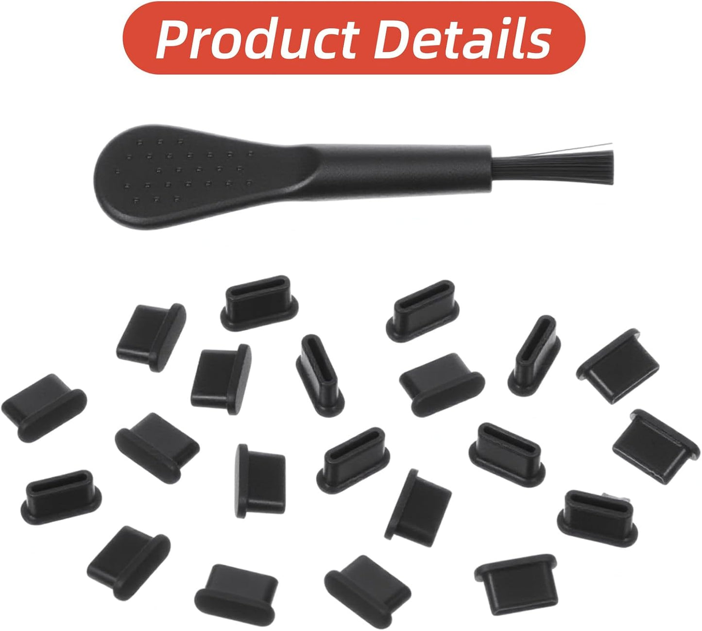 20 PCS USB C Dust Plug, Black Silicone Type C Anti Dust Plugs with Cleaning Brush Cover Type C Port Protector Cap Charging Port Dust Plug Cover for Most Type C Mobile Phone Tablet Accessories